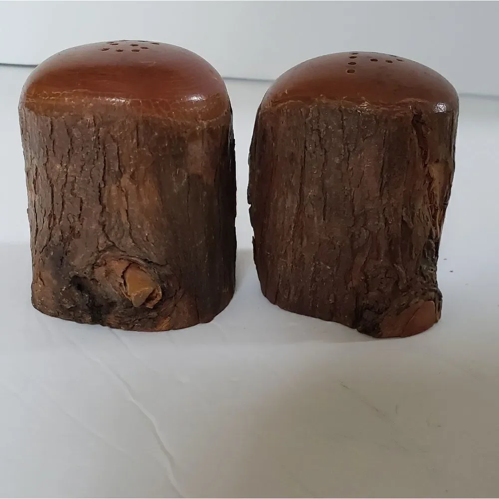Natural Bark Wood Salt & Pepper Shakers